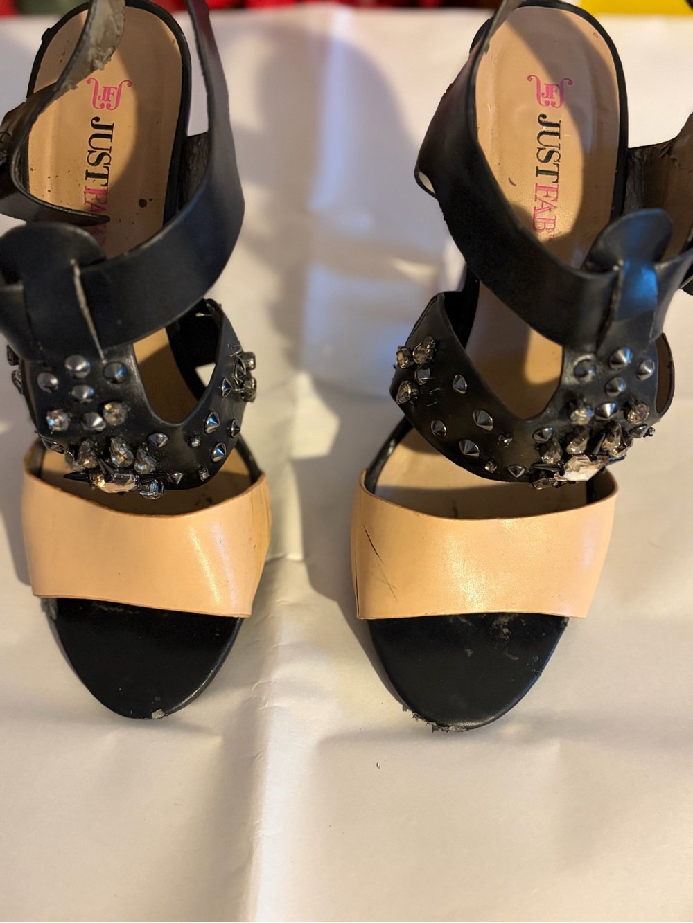 JustFab Black and Nude Studded Open-Toe Heels